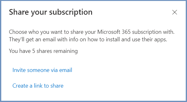 On the Share your subscription window, choose to either: