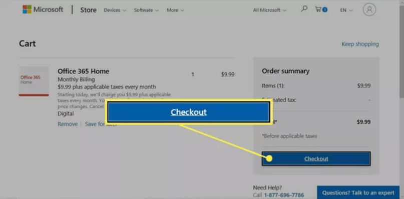 Check the information in the Cart and then click Checkout.