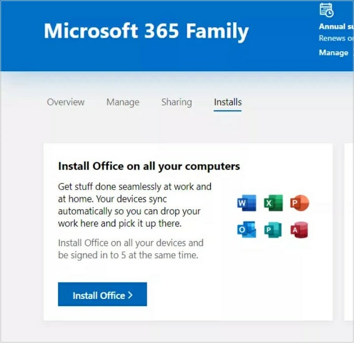 Click on the Install Office button
