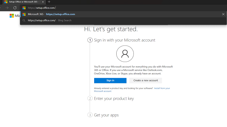 Go to https://setup.office.com in a web browser.