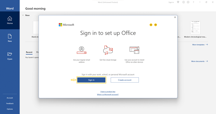Click Sign In on the pop-up window.