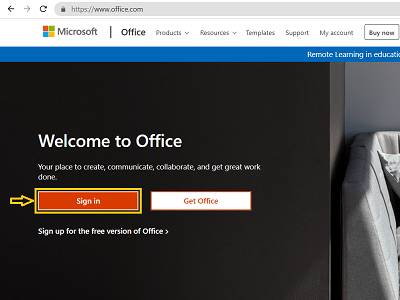 Click Sign in to sign in with the Office account.