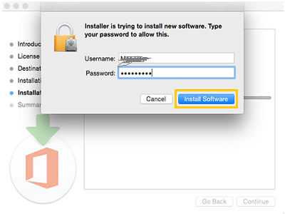 Enter your Mac login password, and then click Install Software.