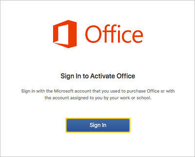 Click Sign In on the "Sign In to Activate Office" window.
