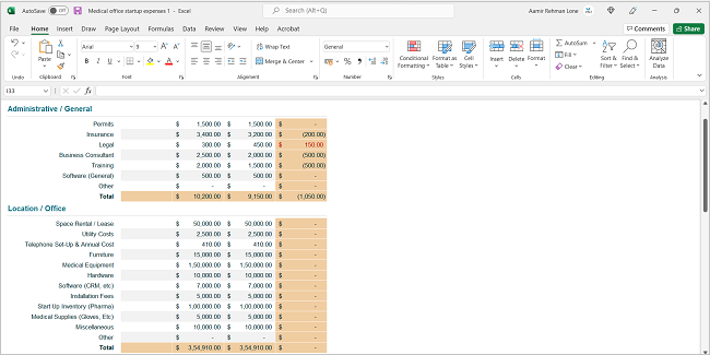 Microsoft Excel spreadsheet and graph