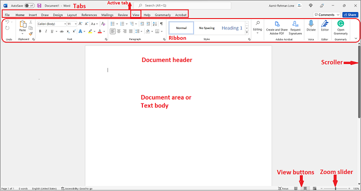 Panoramica del documento Microsoft Word