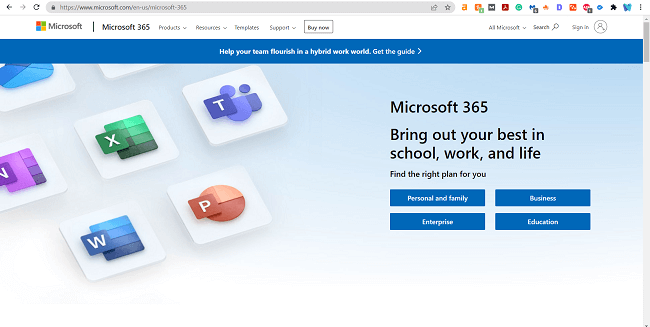 A screenshot of how to Sign up for and install Microsoft 365