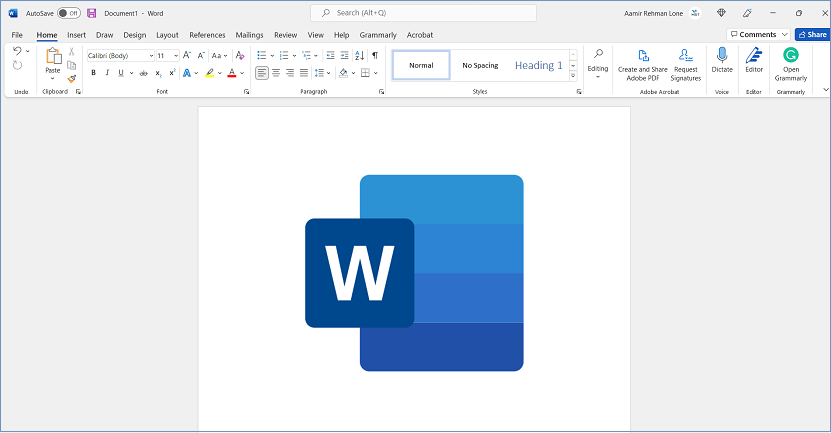 The Splash Screen for Microsoft Word