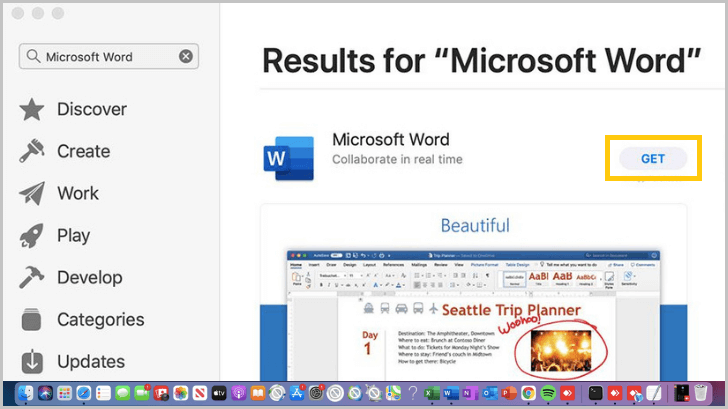 Mac App Store showing Microsoft Word purchase options