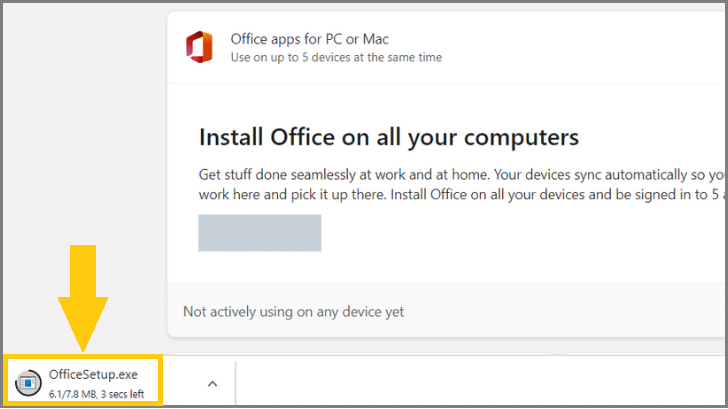 Office setup file is downloading.