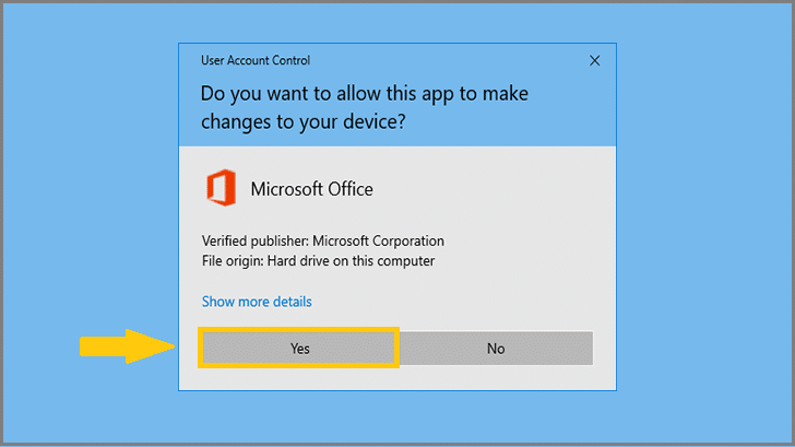 Click Yes on User Account Control prompt.