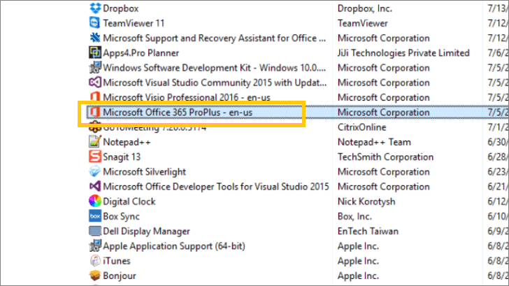 Click Microsoft Office on the program list.