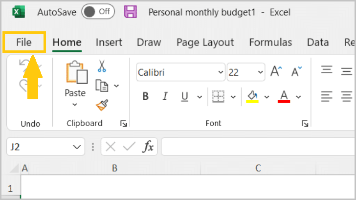 File tab in Excel