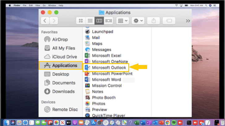 Find Microsoft Outlook in the Applications list.