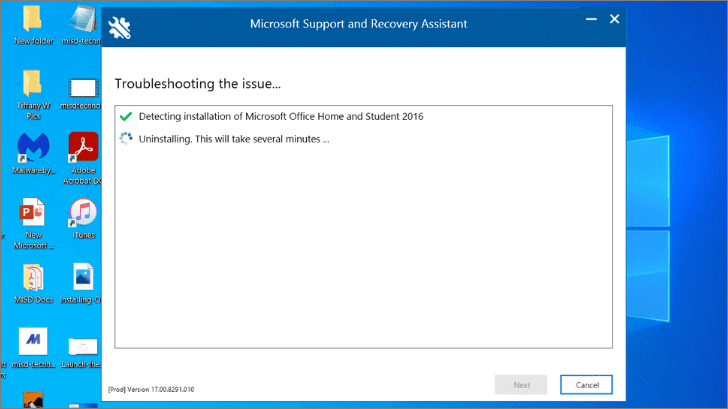 Office uninstall support tool removing Office.