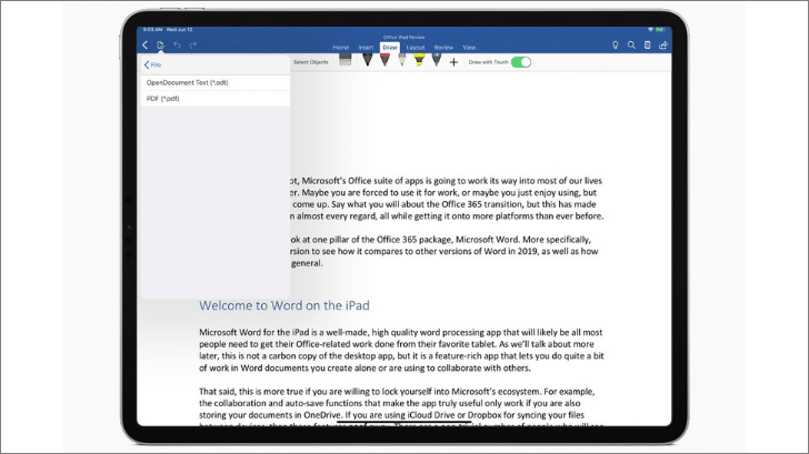 Use Microsoft Word on iPad