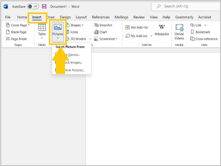 Click the Insert tab to review the media types you can place in your document.