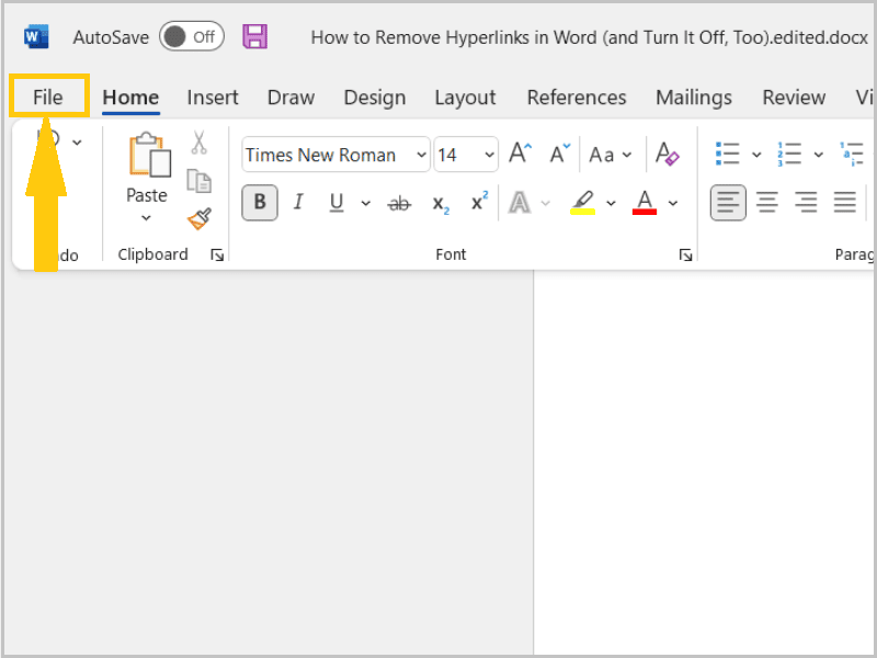 Click the "File" tab from the top left in Word