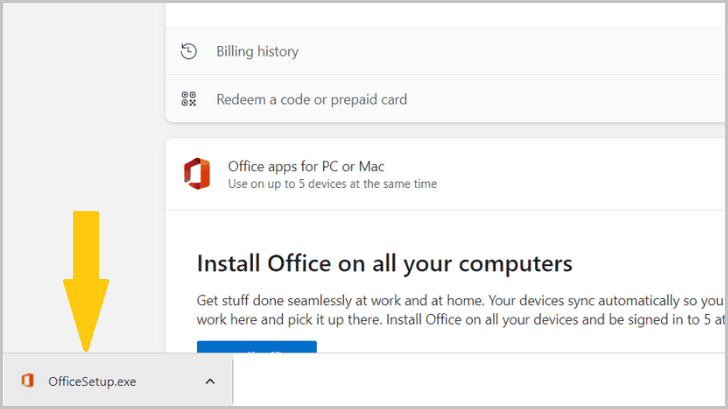 Double-click the Office Setup installation file