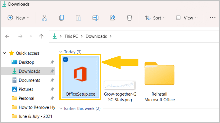 Double-click the Office Setup file to reinstall Microsoft Office