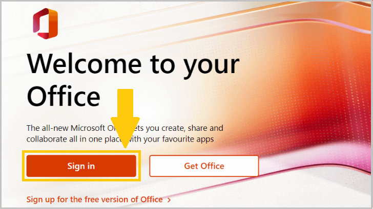 Sign In button on the Office website