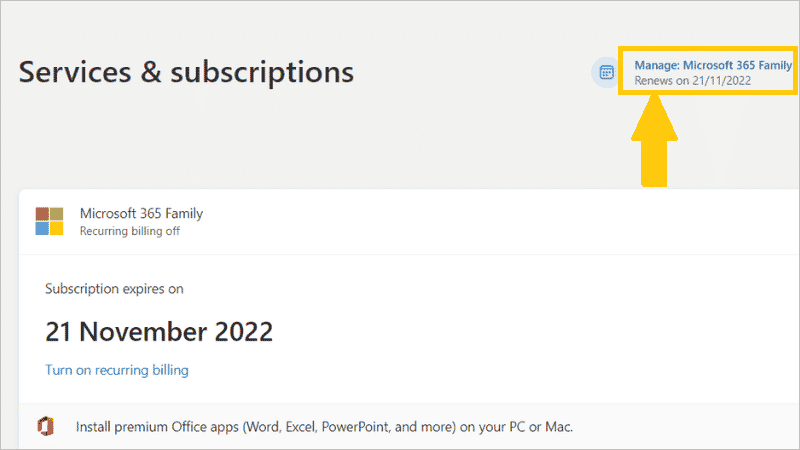Services & subscriptions page