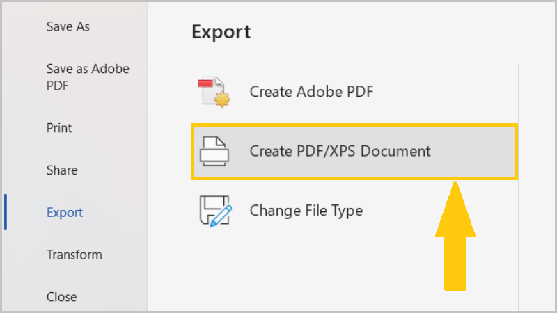 Choose the Create PDF/XPS Document option