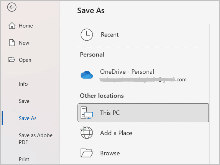 From the Save As window, choose the location where you want to save PDF