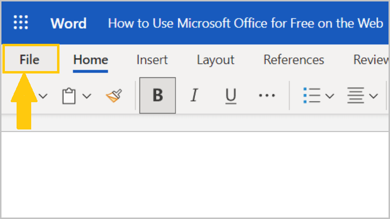 Once your document opens in Word online, click on File