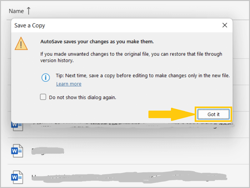 Click the "Got it" button to confirm and save your changes