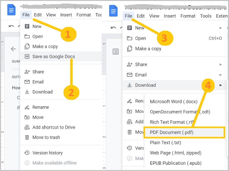Convert a Word document into PDF using Google Drive