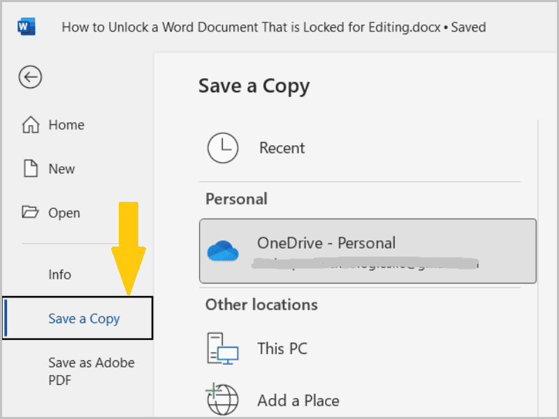 Select Save a Copy from the left pane menu