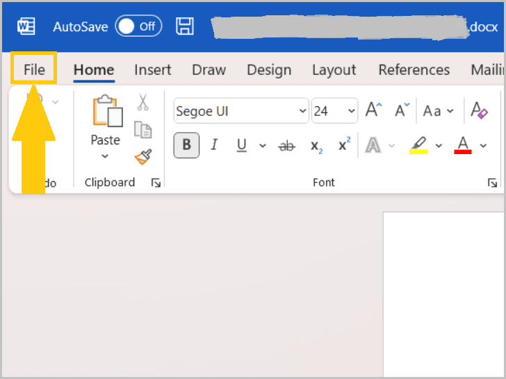 Select the “File” tab in Word