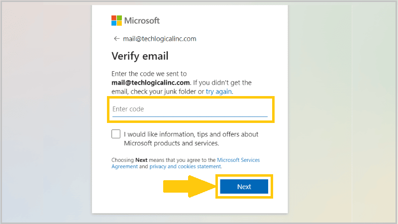 Enter the code to verify your email or phone number