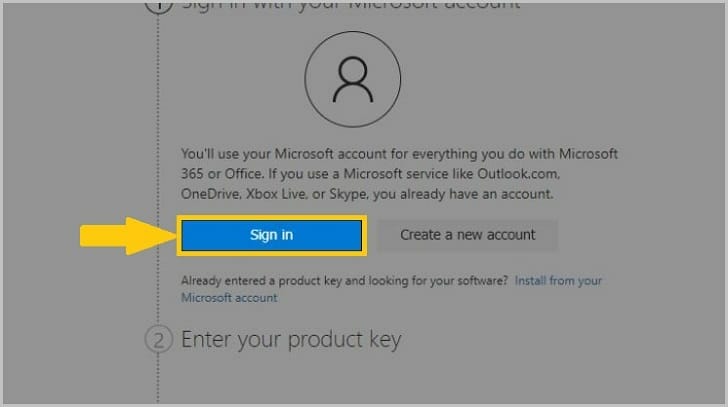 Sign In with your Microsoft Account or Create a New One.