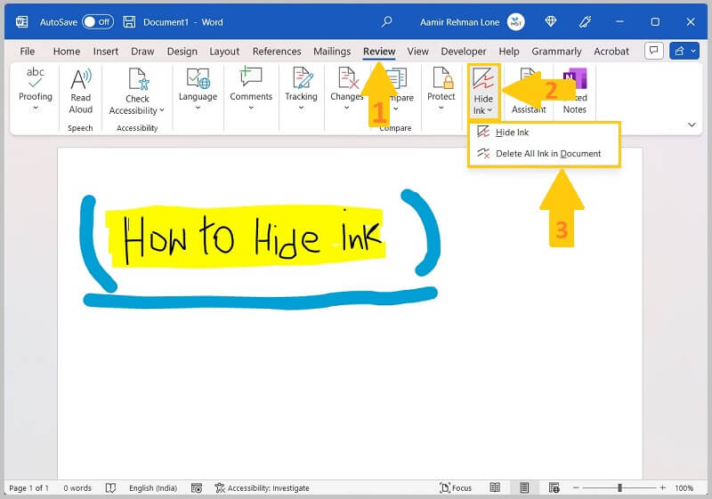 Hide Ink button in Word