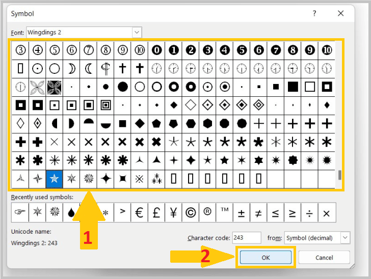 Choose any symbol you want to use and click OK